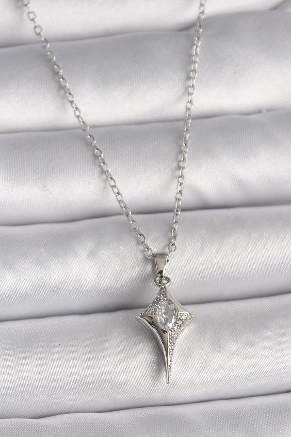 316L Çelik Gümüş Renk Zincir Zirkon Taşlı Kuzey Yıldızı Model Kadın Kolye - TJ-BKO9714 - Image 1