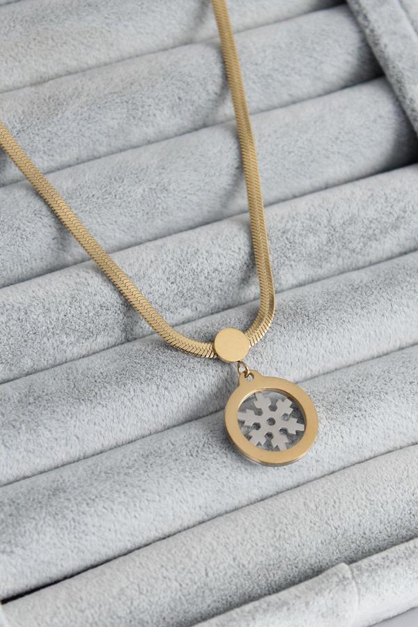 316L Çelik Gold Renk İtalyan Zincir Model Gümüş Kar Tanesi Figür Kadın Kolye - TJ-BKO7674 - Image 1
