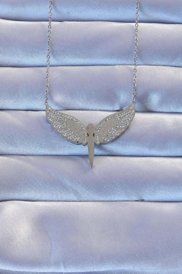 316L Çelik Gümüş Renk Zirkon Taşlı Mikail Kolye - TJ-BKO9264 - Image 1