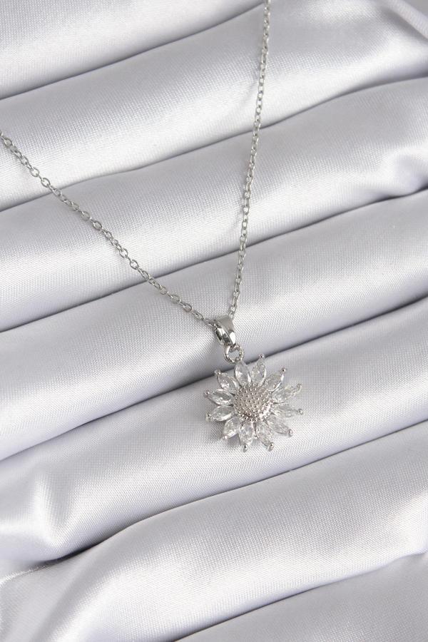 316L Çelik Gümüş Renk Papatya Model Kadın Kolye - TJ-BKO8320 - Image 1