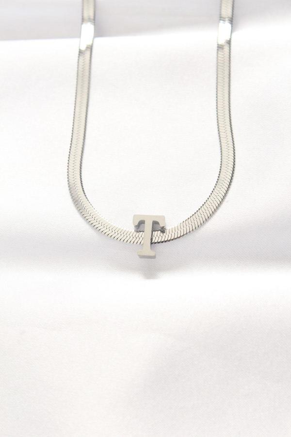 316L Çelik T Harfli Silver Renk İtalyan Zincirli Kolye - TJ-BKO8535 - Image 1