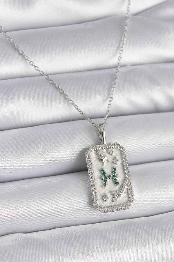 316L Çelik Gümüş Renk Zincir Balık Burcu Zirkon Taşlı Kadın Kolye - TJ-BKO9455 - Image 1