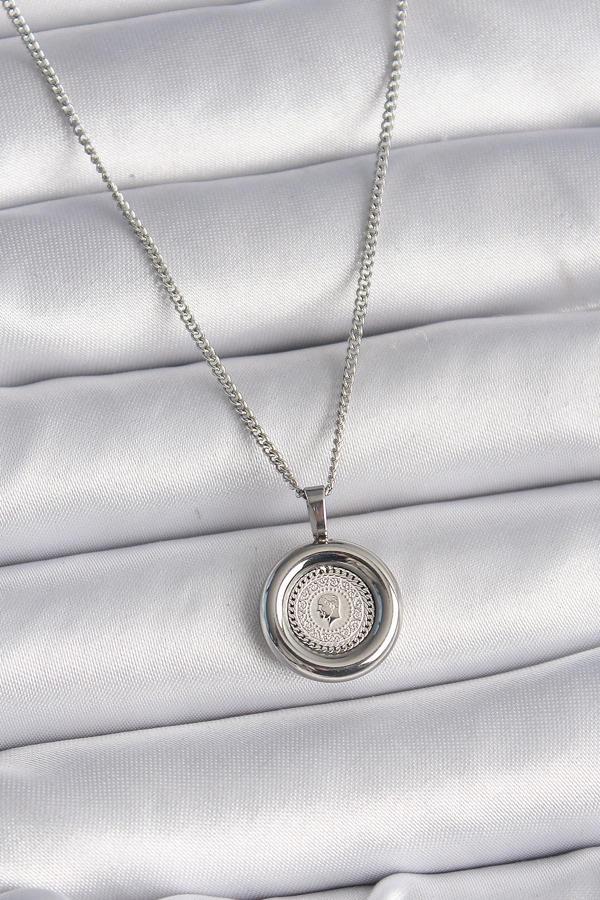 316L Çelik Gümüş Renk Zincir Gümüş Renk Altın Model Kadın Kolye - TJ-BKO9571 - Image 1