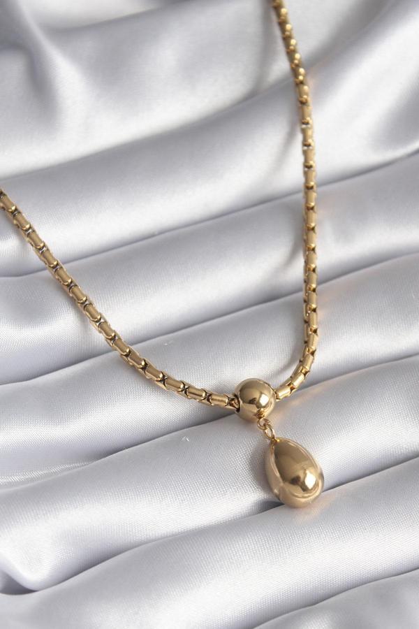 316L Çelik Gold Renk Yılan Sırtı Zincir Model Damla Sallantı Kadın Kolye - TJ-BKO8288 - Image 1