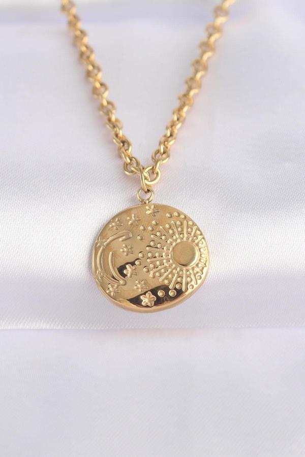 316L Çelik Zincir Altın Renk Oval Desenli Kolye - TJ-BKO8634 - Image 1