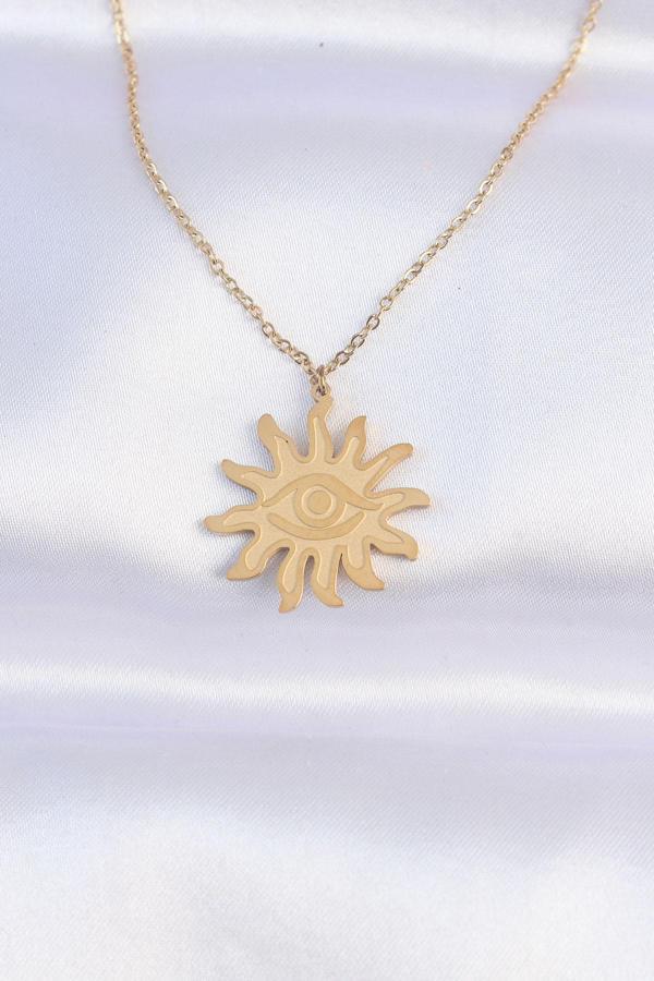 316L Çelik Zincir Gold Renk Göz Güneşi Tasarımlı Kolye - TJ-BKO8734 - Image 1