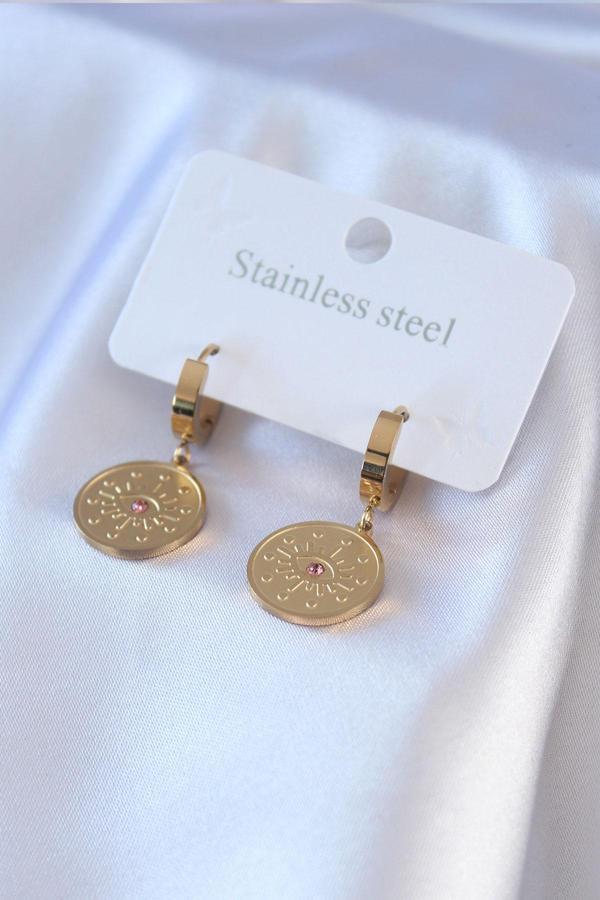 316L Çelik Gold Renk Göz İşleme Zirkon Taş Detay Kadın Küpe - TJ-BKP7702 - Image 1