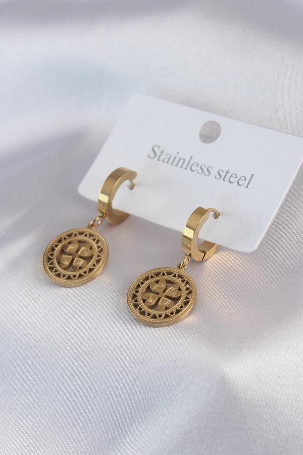 316L Çelik Gold Renk Kalp Model İşleme Detay Kadın Küpe - TJ-BKP7477 - Image 1