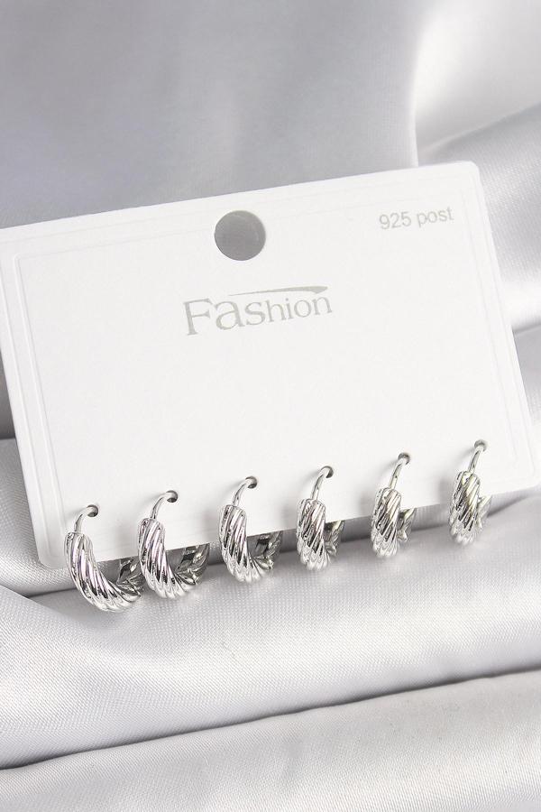 925 Ayar Gümüş Çivi Pirinç Gümüş Renk İşlemeli Halka Model Kadın Küpe Seti - TJ-BKP10410 - Image 1