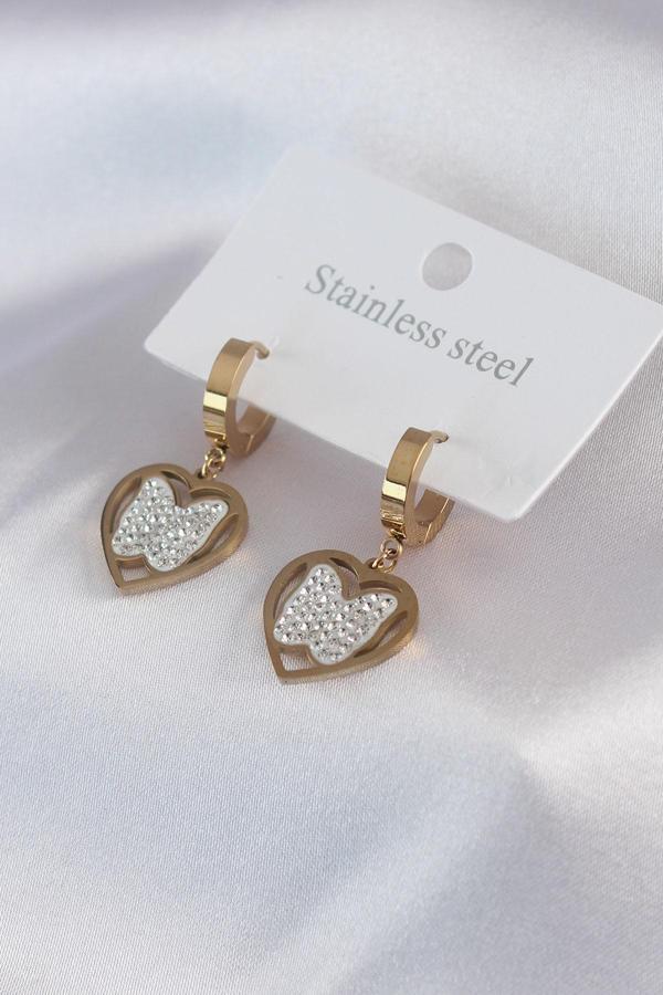 316L Çelik Gold Renk Kelebek Model Zirkon Taş Detay Kadın Küpe - TJ-BKP7482 - Image 1