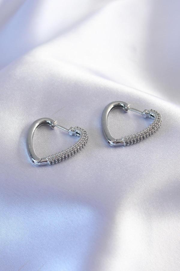 Gümüş Renk Zirkon Taşlı Kalp Model Kadın Küpe - TJ-BKP7239 - Image 1