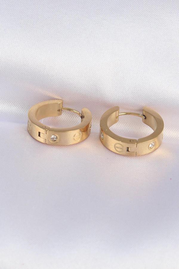 316L Çelik Gold Renk Zirkon Taşlı Model Halka Küpe - TJ-BKP9005 - Image 1