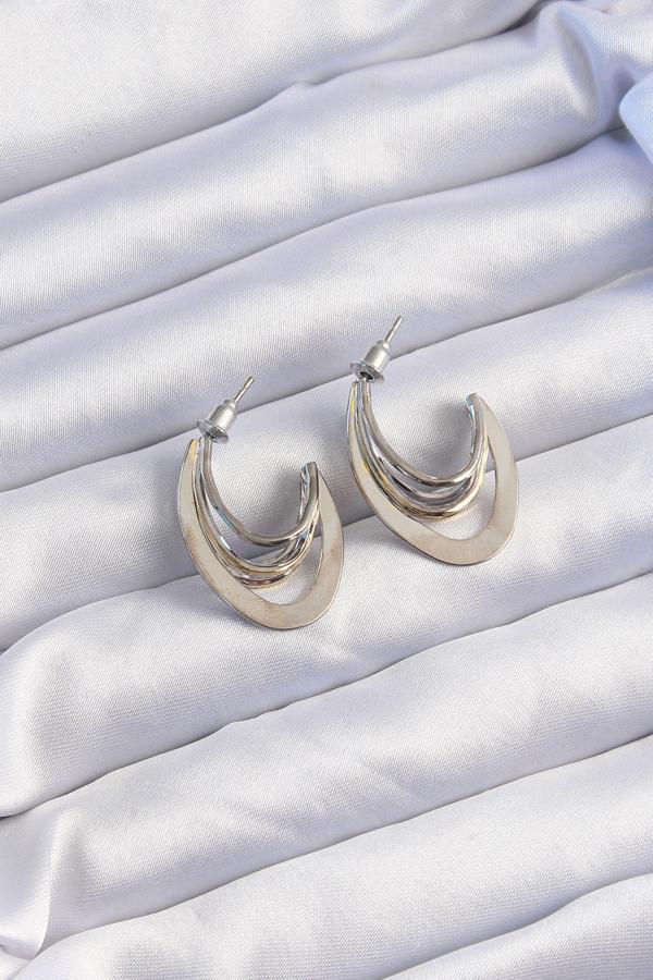 Pirinç Gold Gümüş Renkli Düz Plaka Halka Küpe - TJ-BKP9229 - Image 1