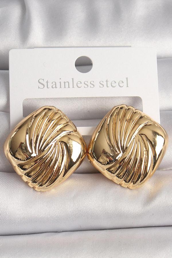Pirinç Gold Renk İşlemeli Kare Model Kadın Küpe - TJ-BKP10157 - Image 1