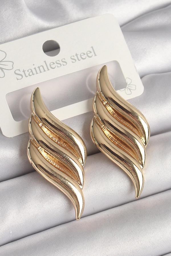 Pirinç Gold Renk 3 Sıra Dalga Model Kadın Küpe - TJ-BKP10237 - Image 1