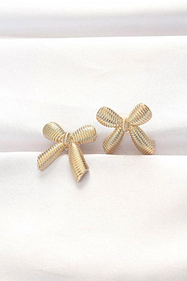 Pirinç Gold Renk Fiyonk Küpe - TJ-BKP8881 - Image 1
