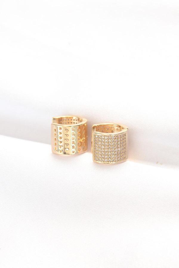 Pirinç Gold Renk Taşlı Minimal Küpe - TJ-BKP8890 - Image 1