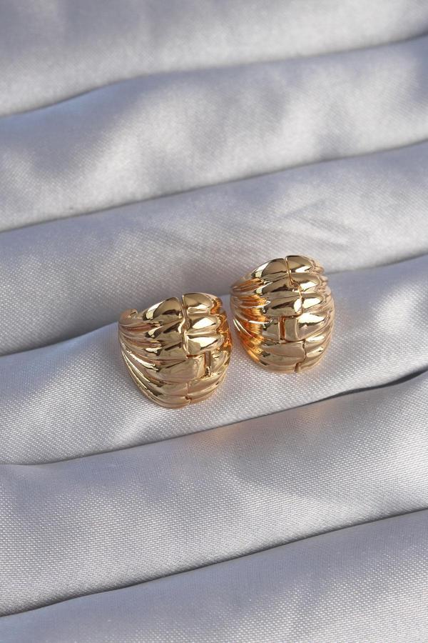 Pirinç Gold Renk Tırtıklı Minimal Bombeli Tasarım Küpe - TJ-BKP9080 - Image 1
