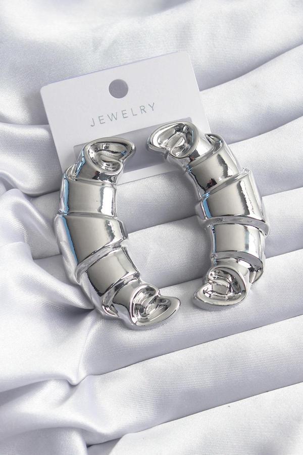 Pirinç Gümüş Renk Kruvasan Model Kadın Küpe - TJ-BKP8250 - Image 1