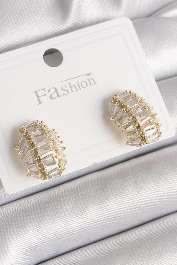 Pirinç Gold Renk Zirkon Taşlı Kaplumbağa Kabuğu Model Kadın Küpe - TJ-BKP9788 - Image 1