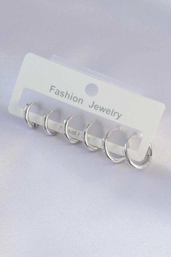 Pirinç Gümüş Renk Oval Küpe Seti - TJ-BKP9003 - Image 1