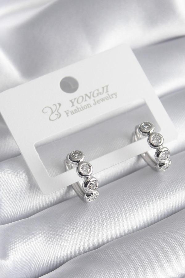 Pirinç Gümüş Renk Zirkon Taşlı Kadın Küpe - TJ-BKP8345 - Image 1