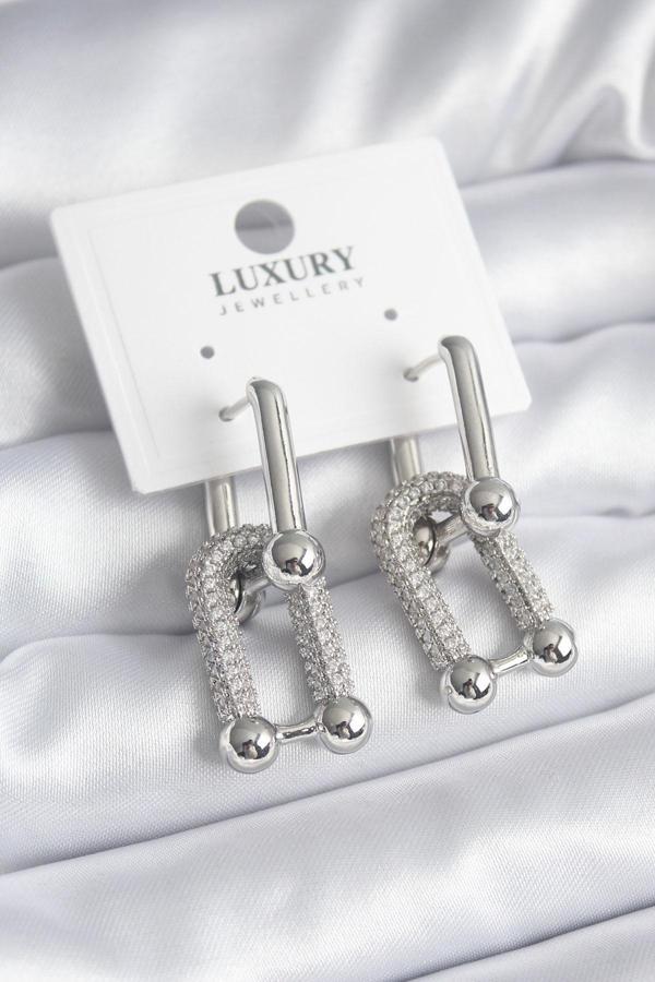 Pirinç Gümüş Renk Zirkon Taşlı Tiffany Model VIP Seri Kadın Küpe - TJ-BKP8335 - Image 1