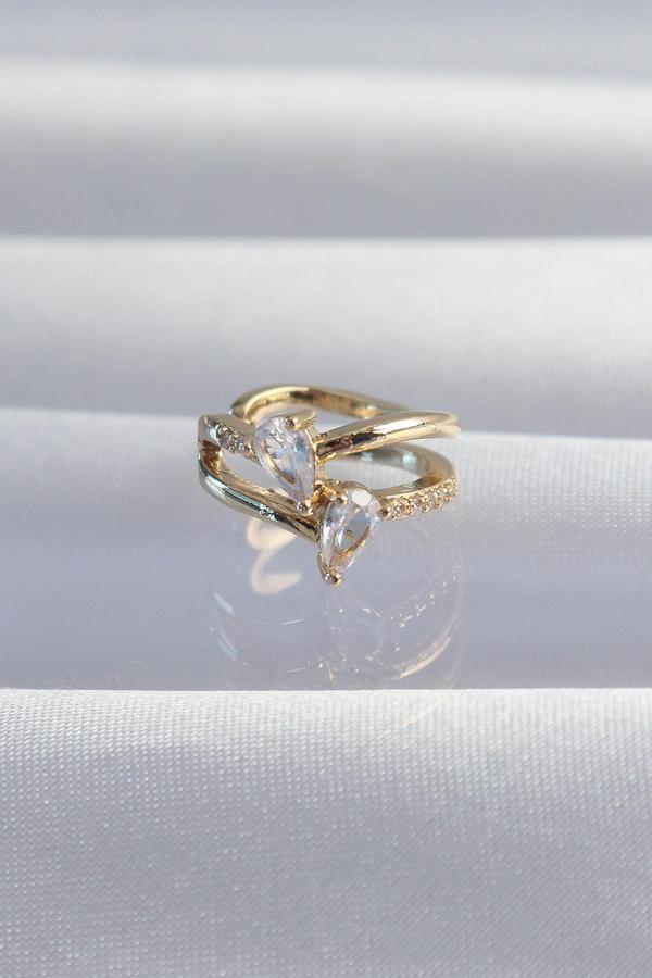 Pirinç Gold Renk Zirkon Taşlı Damla Earcuff Küpe - TJ-BKP9335 - Image 1