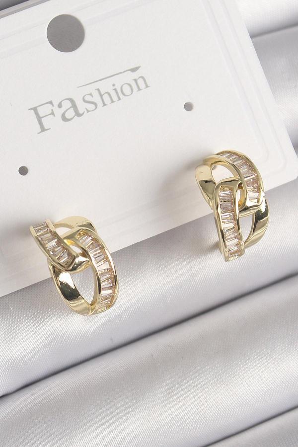 Pirinç Gold Renk Zirkon Taşlı Zincir Model Kadın Küpe - TJ-BKP9794 - Image 1