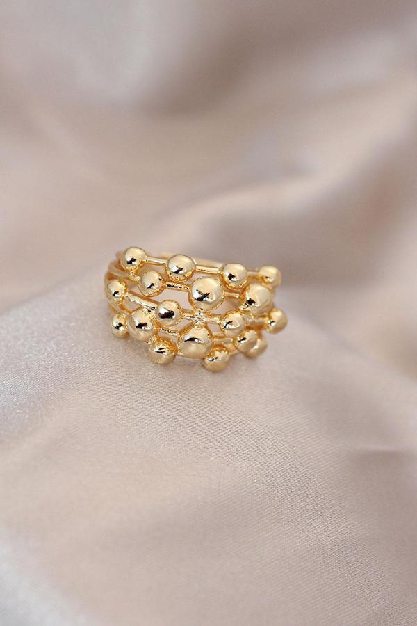 Ayarlamalı Gold Renk Metal Bombeli Boluncuk Model Yüzük - TJ-BYK2060 - Image 1