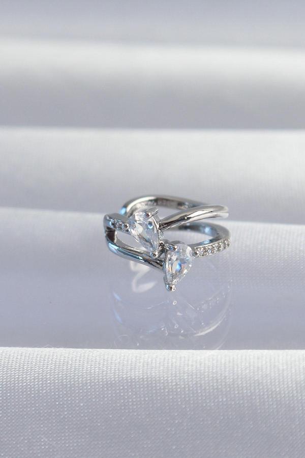 Pirinç Gümüş Renk Zirkon Taşlı Damla Earcuff Küpe - TJ-BKP9334 - Image 1