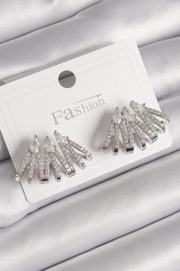 Pirinç Gümüş Renk Zirkon Taşlı Deniz Kabuğu Model Kadın Küpe - TJ-BKP9797 - Image 1