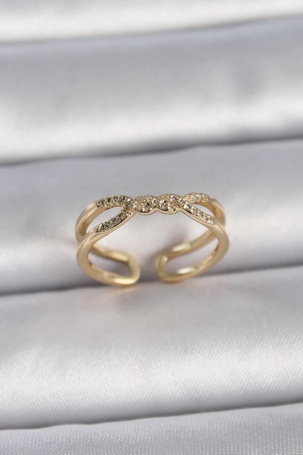 Pirinç Gold Renk Ayarlanabilir Zirkon Taşlı Sarmal Model Kadın Yüzük - TJ-BYK3400 - Image 1