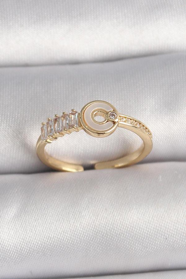Pirinç Gold Renk Zirkon Taşlı Ayarlanabilir Kadın Yüzük - TJ-BYK3561 - Image 1