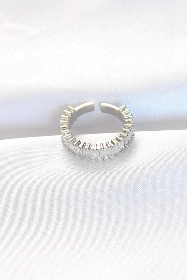 Sıralı Baget Taşlı Silver Renk Ayarlanabilir Yüzük - TJ-BYK3110 - Image 1