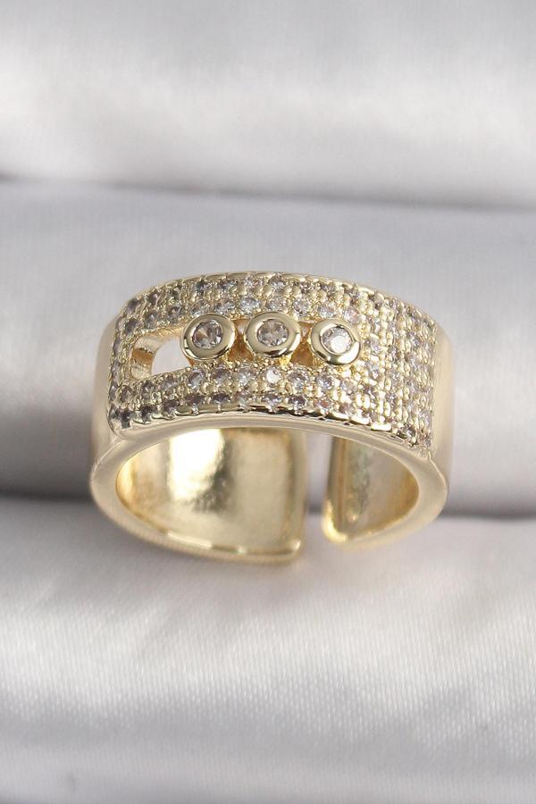 Pirinç Gold Renk Zirkon Taşlı Messika Model Ayarlanabilir Kadın Yüzük - TJ-BYK3486 - Image 1