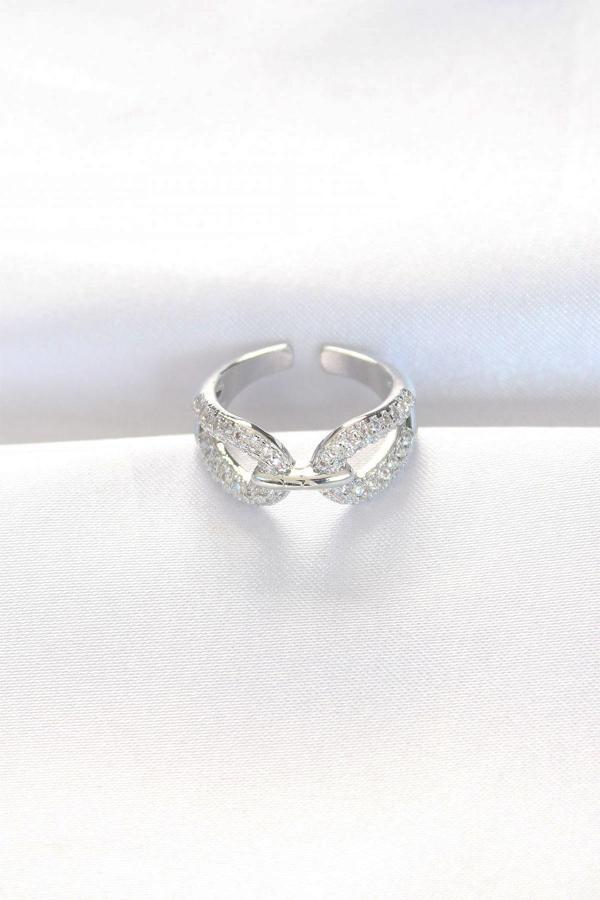 Zirkon Taşlı Silver Renk Ayarlanabilir Yüzük - TJ-BYK3108 - Image 1