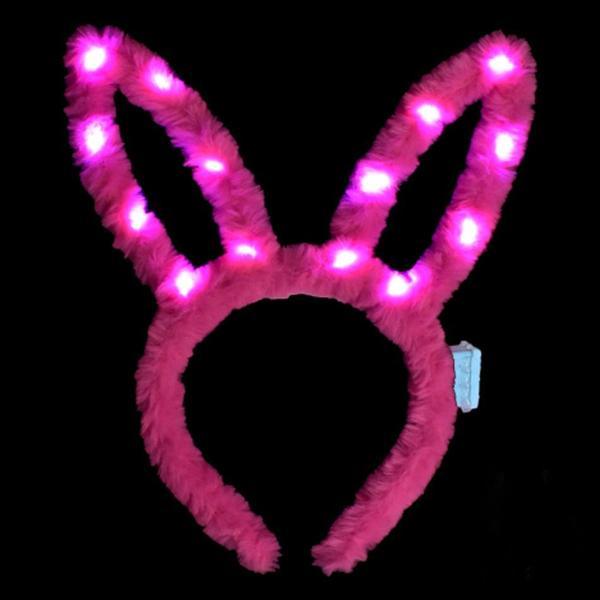 Led Işıklı Peluş Pofuduk Tavşan Kulak Tavşan Taç Şeker Pembesi 17X23 cm - Image 1