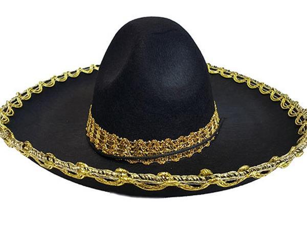 Altın Renk Şeritli Meksika Mariachi Latin Şapkası 55 cm Çocuk - Image 1