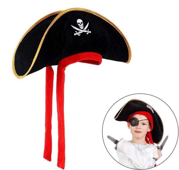 Çocuk Boy Kadife Jack Sparrow Denizci Korsan Şapkası 45x16 cm - Image 1