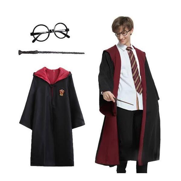 Harry Potter Gryffindor Kapişonlu Çocuk Kostüm + Asa + Gözlük Seti 11-12 Yaş - Image 1