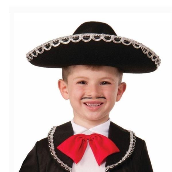 Gümüş Renk Şeritli Meksika Mariachi Latin Şapkası 55 cm Çocuk - Image 1