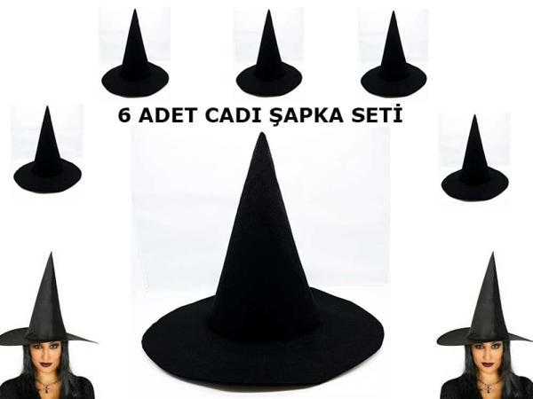 Siyah Cadı Şapkası Keçe Yetişkin Boy 6 Adet - Image 1