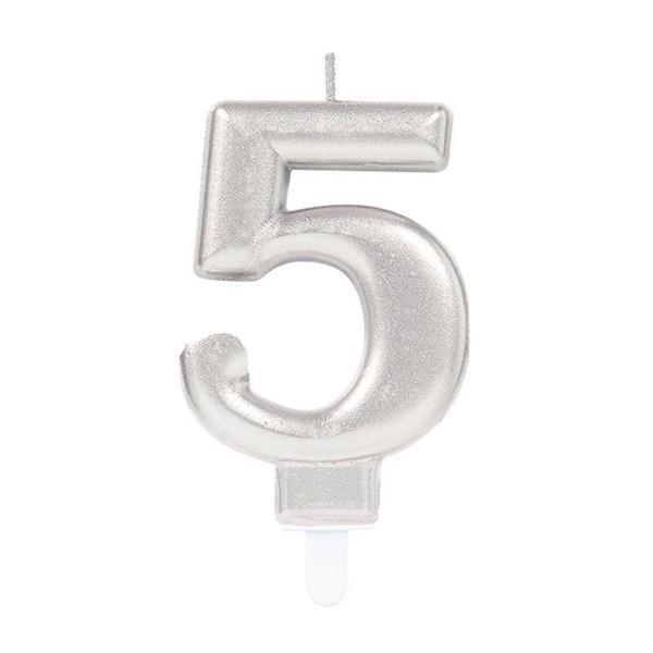 5 Rakam Mum Gümüş Renk - Image 1