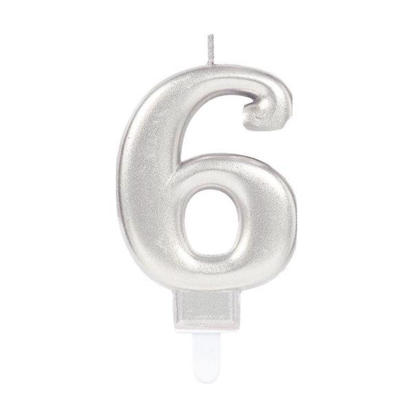6 Rakam Mum Gümüş Renk - Image 1
