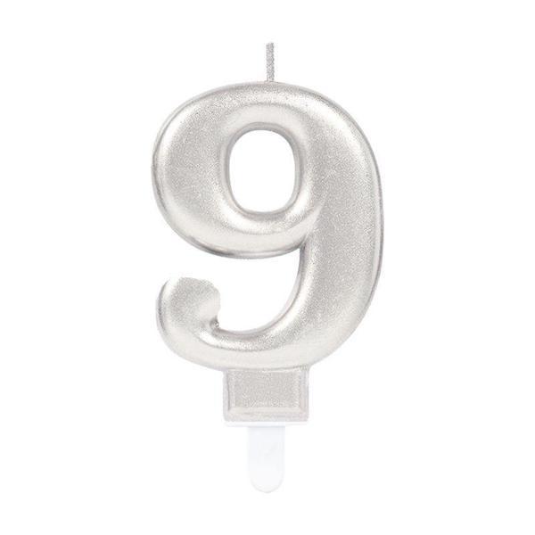 9 Rakam Mum Gümüş Renk - Image 1