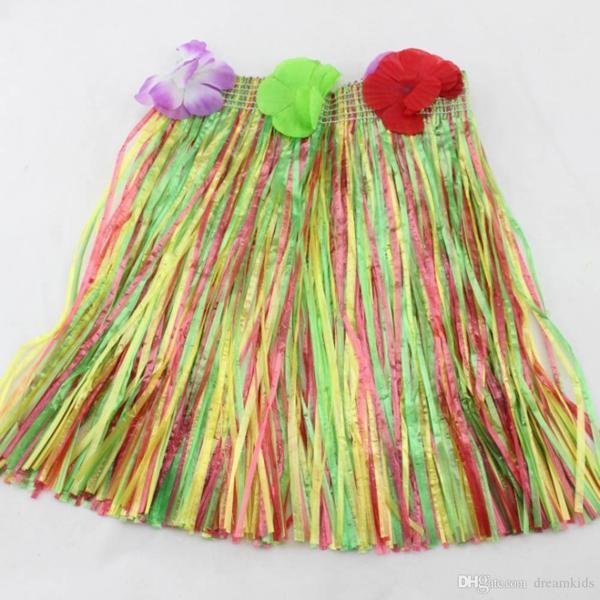 Yetişkin ve Çocuk Uyumlu Rengarenk Püsküllü Hawaii Luau Hula Etek 40 cm - Image 1