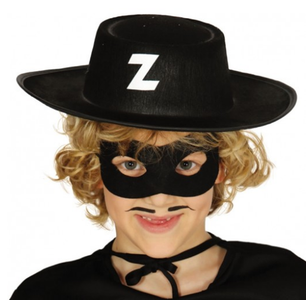 Z Logolu Zorro Şapkası ve Zorro Maskesi Çocuk Boy - Image 1