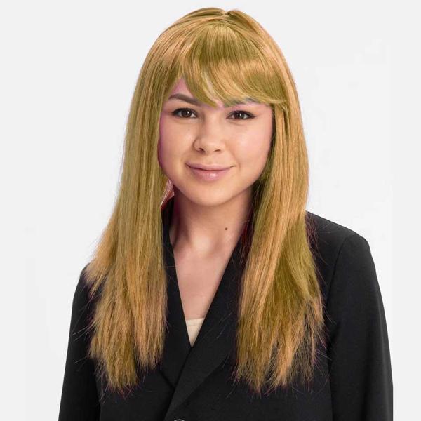 Altın Renk Düz Kesim İçi Astarlı Uzun Parti Peruğu Takma Saç - Image 1