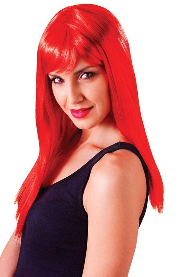 Kırmızı Renk Uzun Düz Parti Peruğu - Image 1